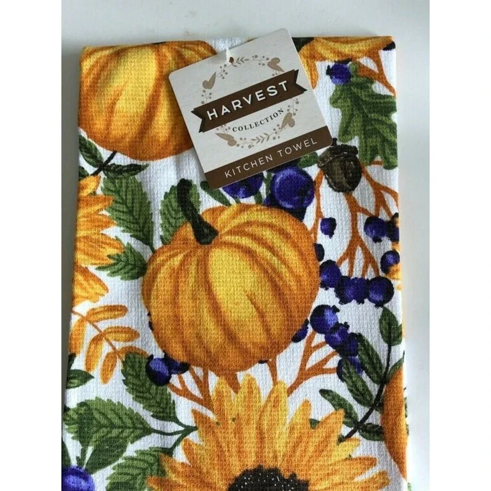Thanksgiving Sunflower Kitchen Dish Towels Fall Autumn Harvest Cotton Set of 2